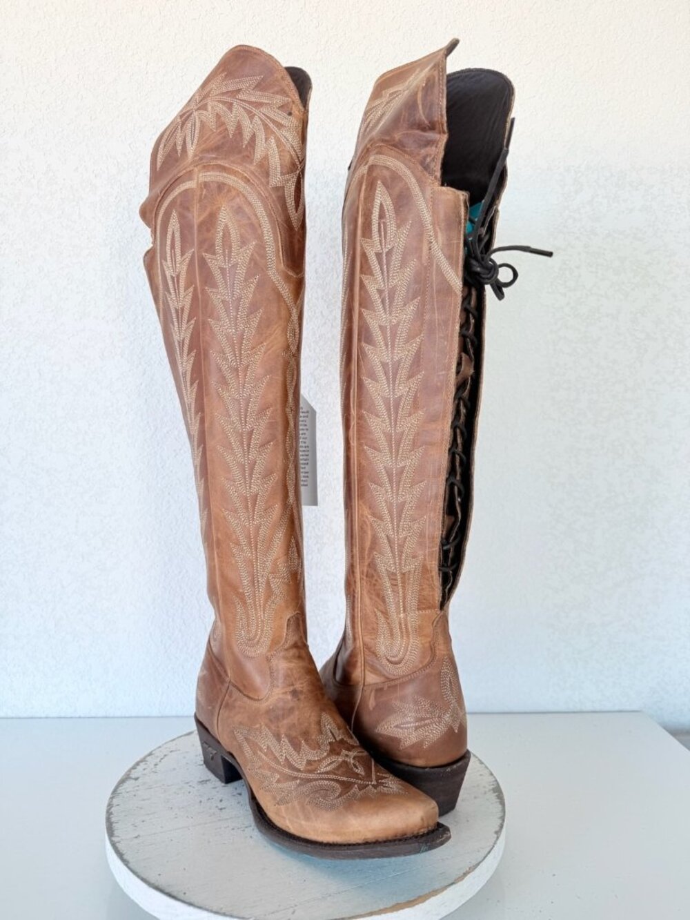 Lane LEXINGTON Brown Cowboy Boots Womens 7 Over the Knee Western Tall Snip Toe